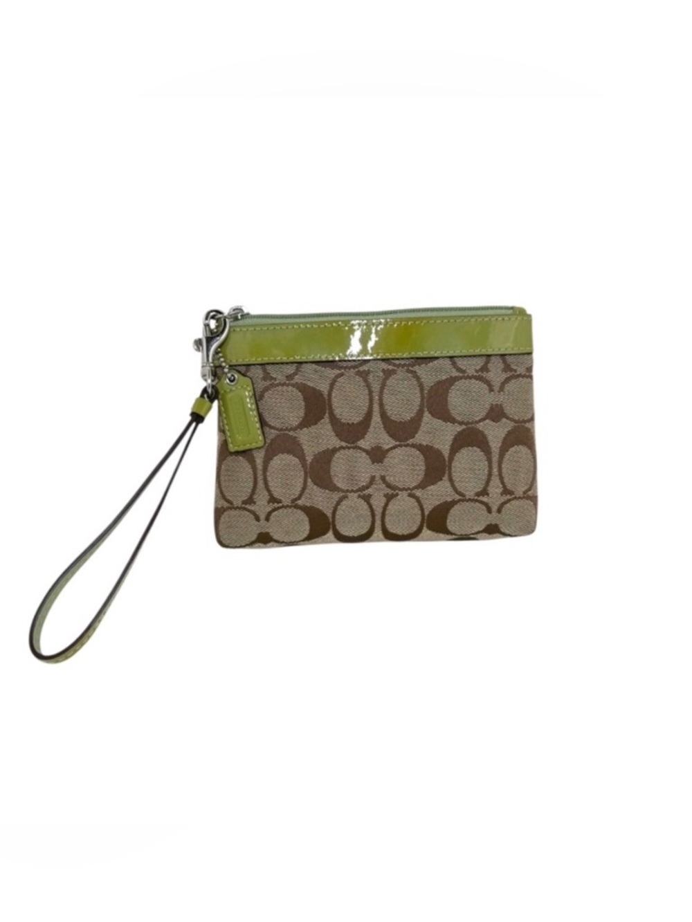 Coach Signature Canvas Wristlet in Brown and Lime Green *like new - Picture 3 of 9